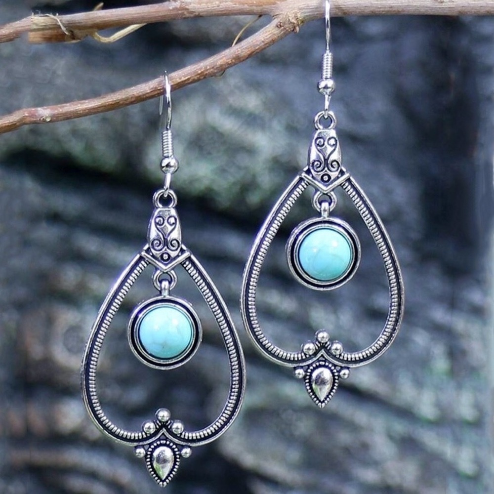 Any 2/$20! Silver Turquoise Boho Drop Earrings - Picture 2 of 6